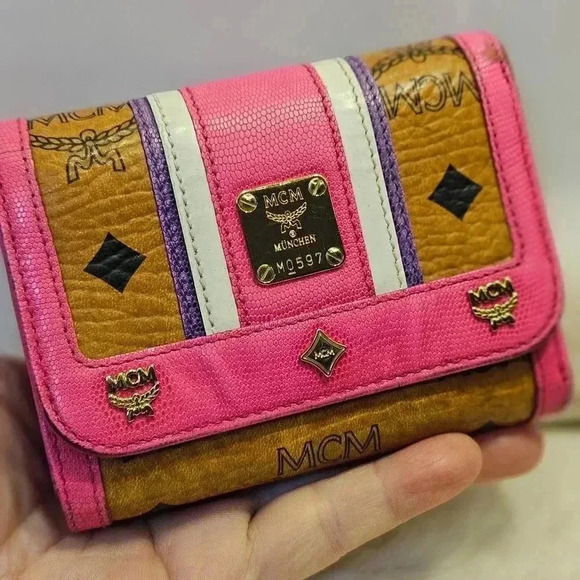 MCM Pink and Purple Leather Wallet with Gold Accents - Picture 2 of 13